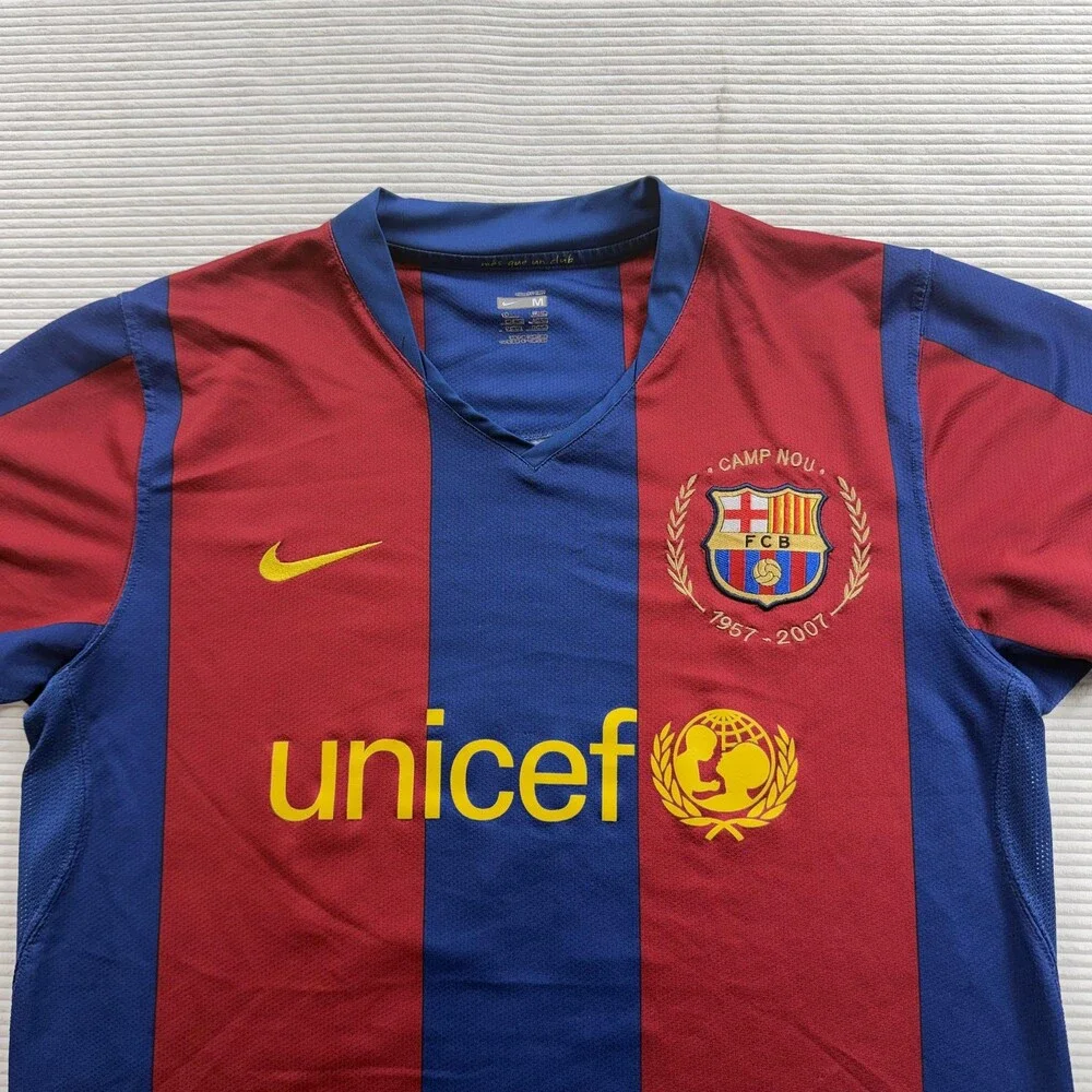 FC Barcelona Jersey 2007 Mens Medium Blue Red Soccer Nike UNICEF Camp Messi 19